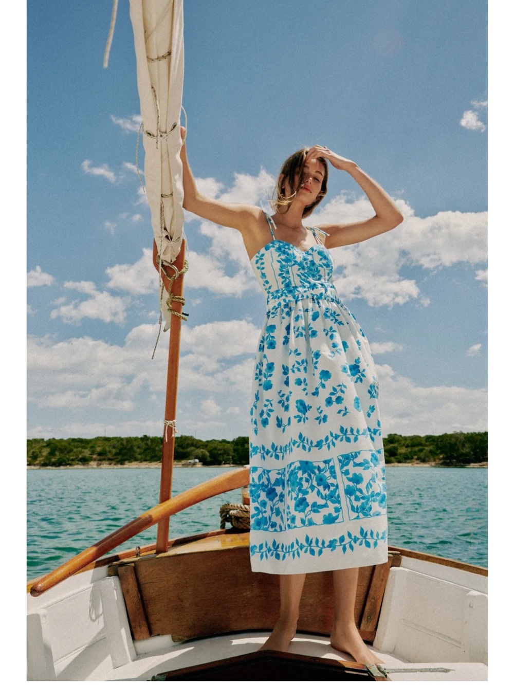 Zara White Dress with Blue Floral Print